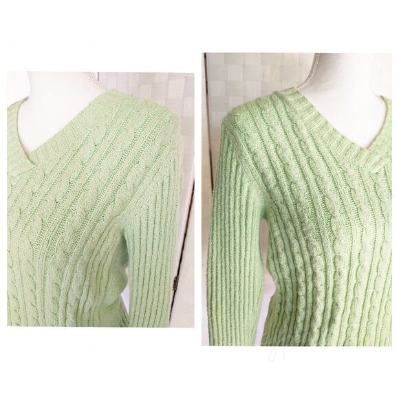 Relativity Sweater Small Vintage Lt Green V-Neck Ribbed Cuffed Lagenlook Preppy - Picture 4 of 12